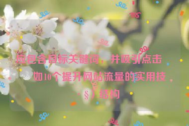 應(yīng)包含目標(biāo)關(guān)鍵詞，并吸引點(diǎn)擊（如10個(gè)提升網(wǎng)站流量的實(shí)用技巧）結(jié)構(gòu)