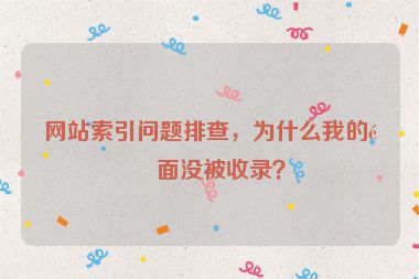 網(wǎng)站索引問(wèn)題排查，為什么我的頁(yè)面沒(méi)被收錄？