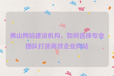 佛山網(wǎng)站建設(shè)機(jī)構(gòu)，如何選擇專業(yè)團(tuán)隊(duì)打造高效企業(yè)網(wǎng)站