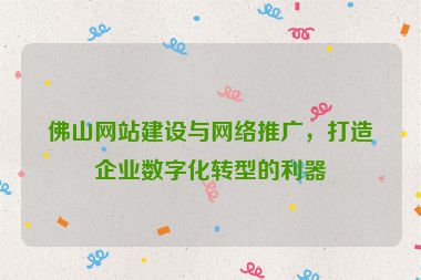佛山網(wǎng)站建設(shè)與網(wǎng)絡(luò)推廣，打造企業(yè)數(shù)字化轉(zhuǎn)型的利器