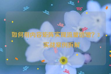 如何用內(nèi)容矩陣實(shí)現(xiàn)流量倍增？3個(gè)實(shí)戰(zhàn)案例拆解