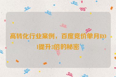 高轉(zhuǎn)化行業(yè)案例，百度競價單月ROI提升3倍的秘密