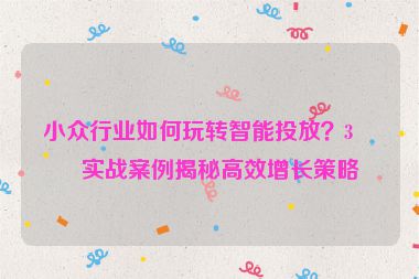 小眾行業(yè)如何玩轉(zhuǎn)智能投放？3個(gè)實(shí)戰(zhàn)案例揭秘高效增長策略