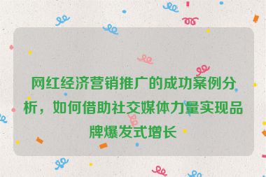 網(wǎng)紅經(jīng)濟(jì)營(yíng)銷推廣的成功案例分析，如何借助社交媒體力量實(shí)現(xiàn)品牌爆發(fā)式增長(zhǎng)