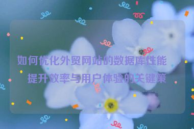 如何優(yōu)化外貿(mào)網(wǎng)站的數(shù)據(jù)庫(kù)性能，提升效率與用戶(hù)體驗(yàn)的關(guān)鍵策略